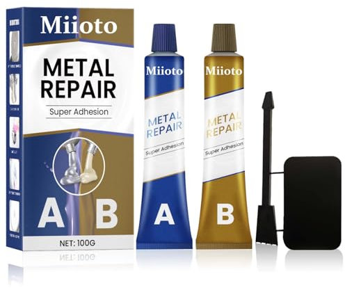 Miioto Colle Metal, Colle bi Composant, Soudure a Froid Metal, Colle Haute Temperature, Livré avec Accessoires, Étanche, Réparation Rapide de Toutes les Surfaces de Coulée Métalliques - 100g (A)