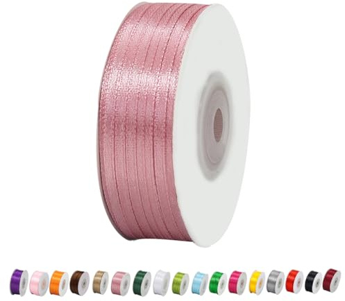 Satinband Bohnenpaste Rosa 3mm Breit Geschenkband Satin,91m Satinbänder Bohnenpaste Rosa Dick Schleifenband Dekoband Seidenband Geschenkverpackung Stoffband Geschenkbänder für Dekorieren Geburtstag
