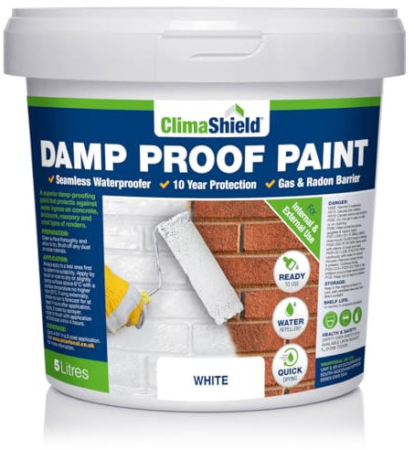 SmartSeal Damp Proof Paint - Interior & Exterior Walls, Ceilings & Floors – Prevents Water Ingress & Penetrating Damp (White, 5 Litres)
