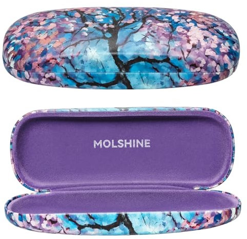molshine Hartschalen-Brillenetui aus PU-Leder,tragbares Reise-Brillentasche für Männer,Frauen,Mädchen,Reisen,Studium,Arbeit (Kirschblüten)