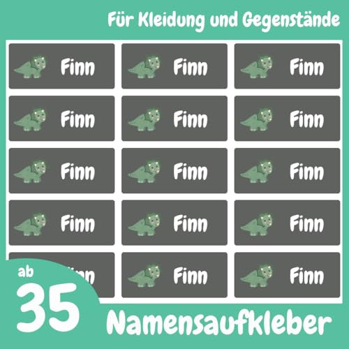 Namensaufkleber für Stifte & Lineal (35 Sticker) – Aufkleber mit Name und Dino für Schulstifte oder Geodreieck – Ideal für Schule und Kindergarten – Spülmaschinenfest, 30 x 13 mm