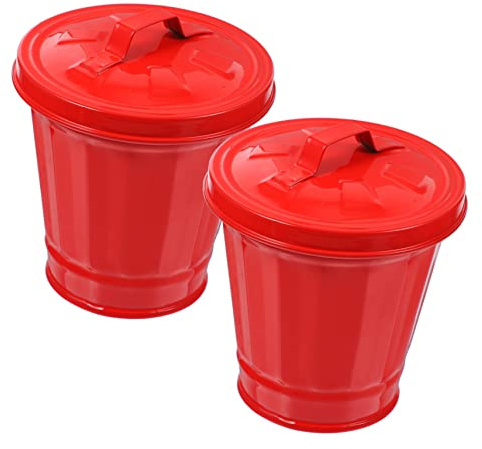 WHAMVOX Lot de 2 Mini Poubelles de Bureau avec Couvercle, Fer Galvanisé, Seau de Stockage des Déchets, pour Chambre ou Bureau