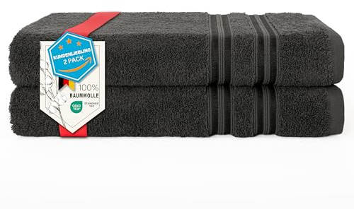 Hammetex Badetücher 2er Set 70x140 cm, Duschtuch, 100% Baumwolle Frottee | OEKO-TEX zertifiziert, weich & saugstark, Frottee, mit Aufhänger, Duschtuch & Saunatuch für Badezimmer & Sauna