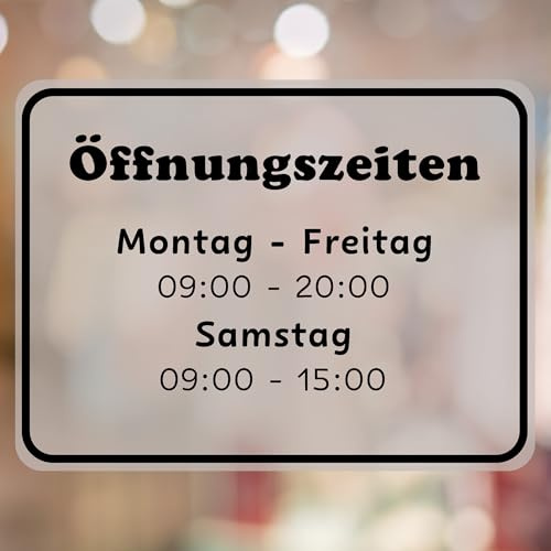 KIWISTAR - Öffnungszeiten - quer - 210x297mm - Schwarz - personalisiert - Fensterfolie - Wunschtext - Schaufensterbeschriftung - Aufkleber - Milchglas - Glasdekorfolie - innenklebend