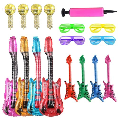 17Pcs Inflatable Party Props, Inflatable Guitar+Inflatable Microphone+Colored Glasses, Party Props for Kids Adults Party Decoration, Inflatable Toys for Carnival Birthday Party