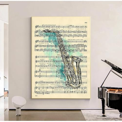 BMGKYAGL Vintage-Geigendruck, Wörterbuchkunst, Musikliebhaber, Retro-Notenblätter, Leinwandgemälde, Wandkunst für Wohnzimmer, Arbeitszimmer, Wanddekoration, 30 x 45 cm, rahmenlos