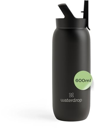 waterdrop® All Purpose Thermosflasche 600ml – Trinkflasche mit Strohhalm – isolierte Edelstahl, 24h kalt - 6h heiß – auslaufsicher & bruchsicher – Thermobecher
