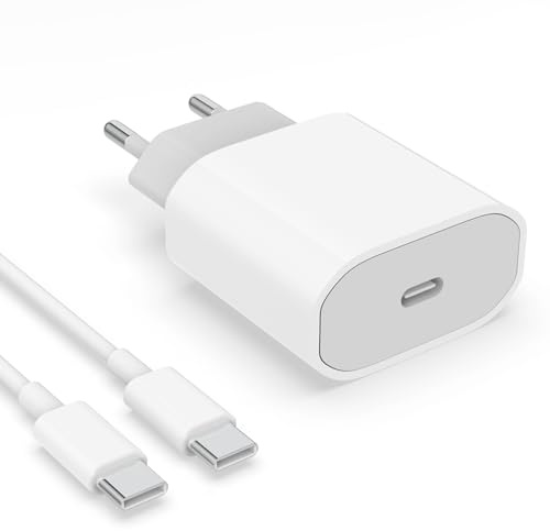Chargeur Rapide USB C 20W avec Câble USBC vers USB C 1m Certifié MFi pour iPhone 17/17 Pro/17 Max/16/16 Plus/16e/15/15 Pro/Air, iPad Pro/Air, USBC Prise Secteur Type C Mural Alimentation Adaptateur