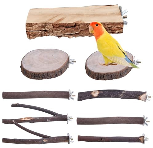 9 Stück Natur Sitzstangen Vögel: LEKEFETO Vogelspielzeug mit Mehreren Ästen, Naturholz Vogel Sitzstangen, Vögel Spielzeug, für Nymphensittich, Kanarienvogel, Sperlingspapageien