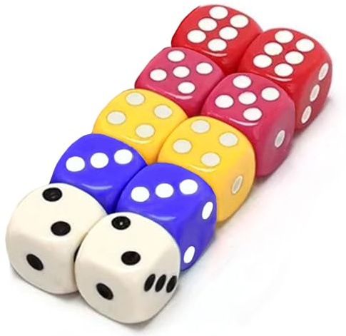 10X Dés Jeu 5 Couleurs 16mm – Dés de 6 Faces en Acrylique (2 de Chaque Couleur) pour Jeux de Société, Accessoires, Tapis de Jeu