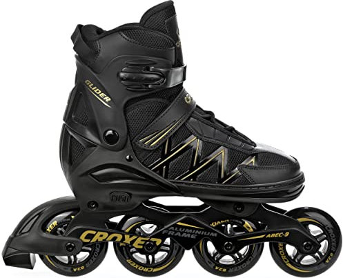 Croxer verstellbare Inlineskates Inliner Glider bis Größe 45 Abec9 Chrome Kugellager Aluminiumchassis Double Vent-System (Gold, 42-45 (27cm-29,5cm)) (42-45 (27cm-29,5cm))