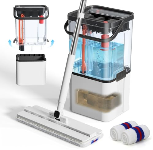 2026 Upgraded Mop and Bucket Set,Midyb Microfiber Mops and Bucket System with 2 Pads,Mop and Bucket with Wringer Set,Automatic Separates Dirty and Clean Water,Wet and Dry Use Mops for Floor Cleaning