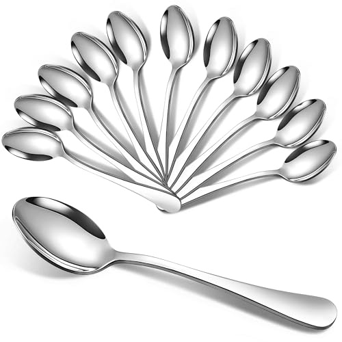 Cuillères de table en acier inoxydable de 18,5 cm, ensemble de cuillères de polissage miroir pour apéritif à dessert, passe au lave-vaisselle