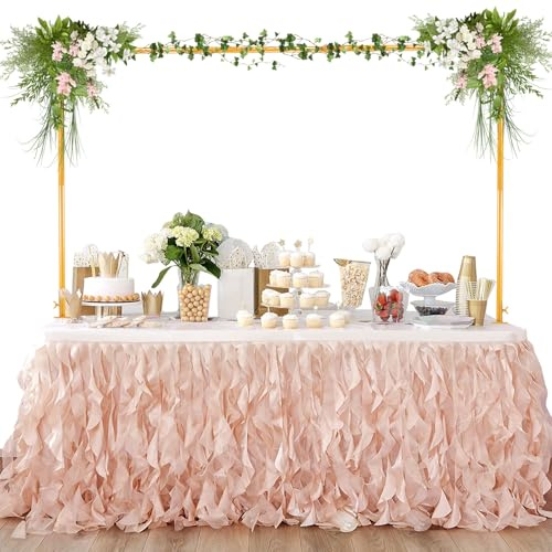 Fiita Verstellbarer Tischständer mit Klemmen 120 cm -250 cm Länge, Metall, verzierter Blumen-Tischbogen für Hochzeit, Party-Dekoration Bogen Geburtstagsfeier Jubiläum Weihnachtsdekoration Zubehör