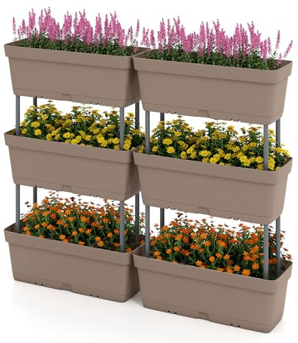 COSTWAY Jardinière Surélevée Vertical avec 6 Bacs de Plantation Trous de Drainage, Lit de Jardin Arrangement DIY pour Fruits Légumes Fleurs Herbes, 49 x 16 x 81 cm (Gris)