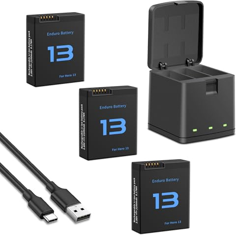 Battery Charger Kits for Hero 13 Black, 3-Pack 2100mAh Replacement Batteries and Triple Charge Case with Type-C Charging Cord for Hero 13 Official Batteries Accessories (3-Pack)