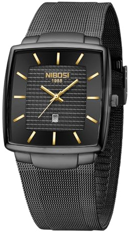 NIBOSI Herren Armbanduhr Herrenuhren luxuriös militärisch wasserdicht Quarz analog quadratisch Armbanduhr für Männer mit Edelstahl Mesh Armband Datumskalender,Schwarzes