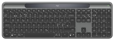 Logitech Signature Slim Solar+, trådlösa tangentbord drivs av solenergi och artificiellt ljus, hållbart batteri som varar i upp till 10 år, anpassningsbara tangenter, Bluetooth, PAN QWERTY - Grafit