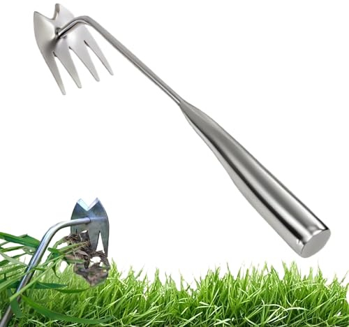Weed Puller Tool,Gardening Hand Weeder Tools, Weeding Artifact Uprooting Weeding Tool with Handle, Crevice Weeding Digger Tool, 4 - Tooth Manganese Steel for Gardening Backyard Farm (B)