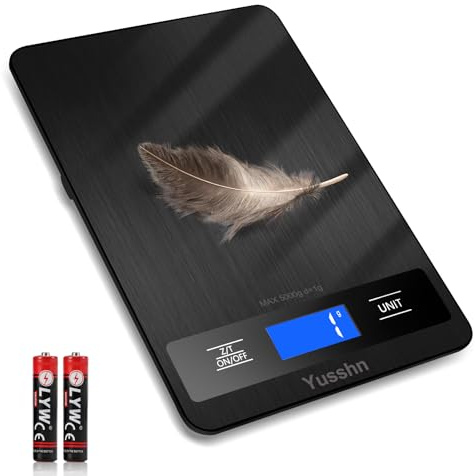 Yusshn Digital Kitchen Scale - Precision Food Scale for Cooking & Baking (1g/0.05oz Accuracy) - Waterproof Stainless Steel with LCD Display, Batteries Included - Weight in Grams & oz (Black)