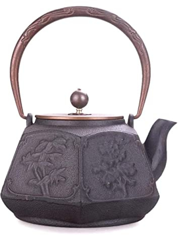 GAOJUNAN Théière et Service 40.5 oz/1.2L Théière en Fonte Pot À Thé Japon Vieux Fer La Main Six Côtés Thé en Vrac