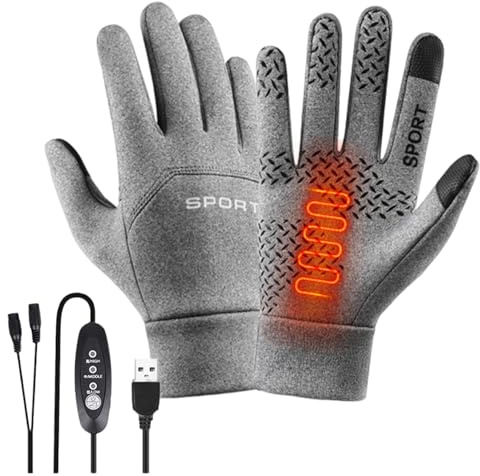 Guantes eléctricos con calefacción, guantes de invierno para hombre, guantes térmicos para montar | Guantes de equitación alimentados por USB, guantes impermeables y resistentes al viento, 3 ajustes