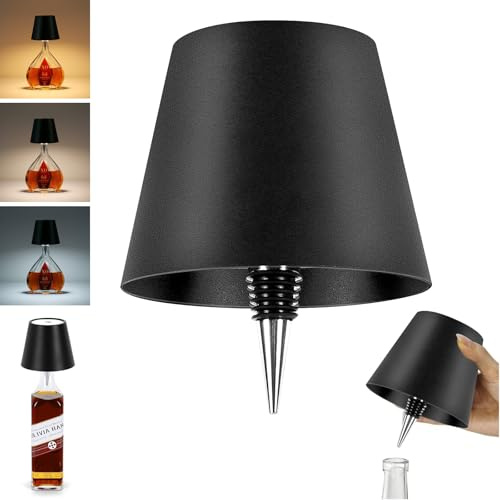 Beaeet Lampada per bottiglia wireless, dimmerabile, 3 colori, lampada per bottiglia di vino, con controllo touch, ricaricabile tramite USB, lampada da scrivania per bar, ristoranti, soggiorno, camera