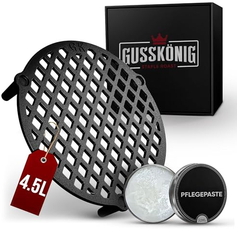 GUSSKÖNIG Gusseisen Stapelrost für 4,5 Liter Dutch Oven [Ø 20 cm]– Einsatz für Dutch Oven – Staple Grate – Gusseisen DutchOven Untersetzer – DutchOven Zubehör - inkl. Pflegepaste – 30 Jahre Garantie