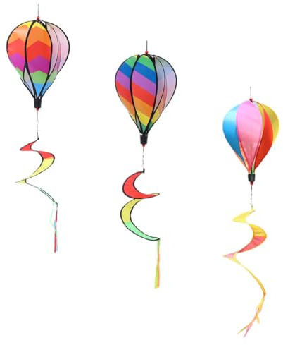 OSALADI Moulin Vent Montgolfière Lot de 3, Décorations Suspendues Colorées en Spirale pour Jardin, Pelouse et Événements Extérieurs, Girouettes Rotatives Résistantes