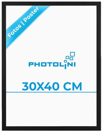 PHOTOLINI Bilderrahmen 30x40 Schwarz Holz MDF, Bilderrahmen 40x30 cm bruchsicherem Acrylglas, Rahmen 30x40 schwarz Aufhängen, Picture Frame mit extra Zubehör - Rahmen 40x30 für Fotos & Poster