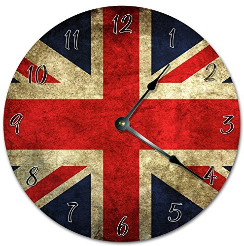 NVBFH43545 Cool Union Jack Flag Wooden Wall Clock Silent Modern Wall Clock for Living Room Bedrooms Children Rooms Wall Art 12x12 in