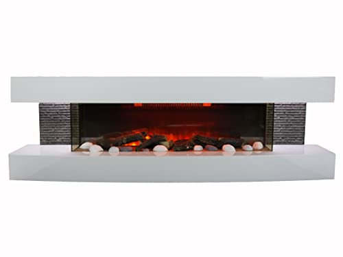 Chemin’Arte Cheminée Électrique Effet Flammes LEDs Murale Lounge 3XL 150 cm - Blanche - Conçue en France - Chauffage 2000W Thermostat électronique - Décorative - Garantie 2 Ans
