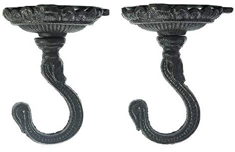Sungmor Gusseisen-Deckenhaken – Wandbefestigung Deckenanker Pflanzenhaken Aufhänger – 2 Stück, schwarz – dekorative Vintage-Haken zum Aufhängen von Pflanzgefäßen, Bechern, Windspielen, Laternen