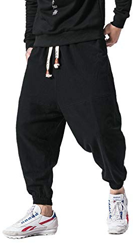 PRIJOUHE Herrjoggingbyxor, sweatpants, låg gren svettning slim fit byxor harem hip hop byxor, 48-svart, L