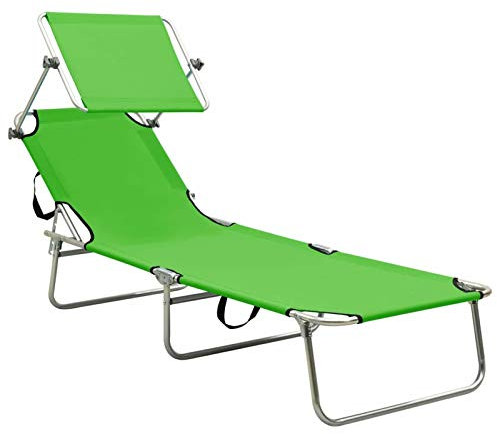 Festnight Sonnenliege Klappbar mit Dach Gartenliege mit Sonnenschutz Liegestuhl Faltbar Leicht Liege Klappliege Strandliege Campingliege Freizeitliege Relaxliege Pool Strand Stahl Grün
