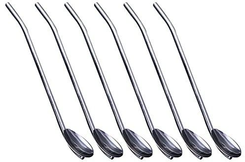 6 Cucchiai Di Paglia in Acciaio Inossidabile Cucchiaio in Metallo Per Bere Strumento Per Mescolare Il Caffè Cucchiaio Di Paglia Cannucce Cucchiaio Da Dessert Manico Lungo Bambino