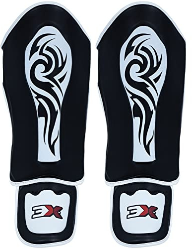 3X Sports Shin Guards Kickboxing Muay Thai, MMA Martial Arts kicking, BJJ Karate Boxing Taekwondo, Sparring Pads to Guard Leg Foot & Instep, Protective Equipment for Safe Support in Training