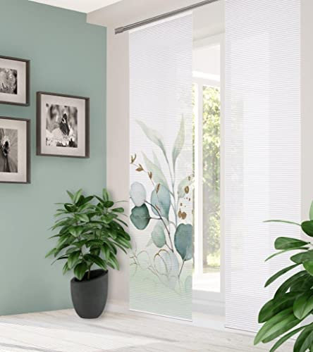 HOME in green 84096 ABANIO Schiebegardine Rec. Polyester, 245x60 cm, halbtransparent, Farbe:grün, Größe:245 x 60 cm, Anzahl:2er-Set (2X Motiv)