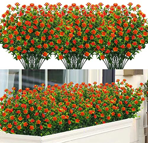 SOMYTING 8 Pezzi Fiori Finti Artificiali Arbusti Piante Fiori Artificiali Resistenti ai Raggi UV Arbusti Verdi Artificiali Decorazione per Giardino Finestra Decorazione per Matrimoni Feste (Rosso)