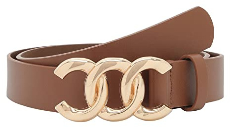 Pettata Damengürtel für Jeans, Kleid, Taillengürtel für Damen, Kunstledergürtel mit goldfarbener Schnalle, A_Brown, 30-33 (Pant 8-12)