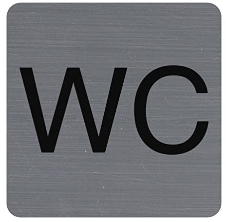 Exacompta - Ref. 67179E - Placa de puerta adhesiva para inodoro, placa de pared impresa de señalización, en todos los soportes - Aspecto de aluminio cepillado, tamaño: 7,5 x 7,5 cm