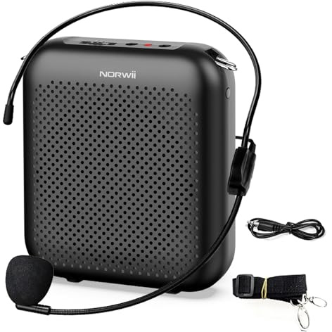 Norwii S358 Sprachverstärker, PA-Endstufen, Tragbares Kabelmikrofon-Headset | ①10W, 4000mAh②30 Std. Akku③USB-C Wiederaufladbar④Anti-Howling⑤Lautsprecher mit Einstellbares Mikrofon für Lehrer, Führer