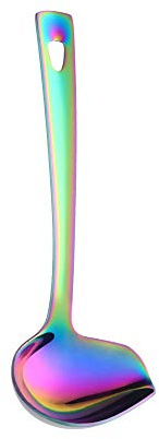Sauce Ladle, BYEGOU Drizzle Spoon with Spout Gravy Soup Ladle, Stainless Steel Kitchen Utensil, Mirror Polish & Dishwasher Safe, 8.67 Inch, Rainbow