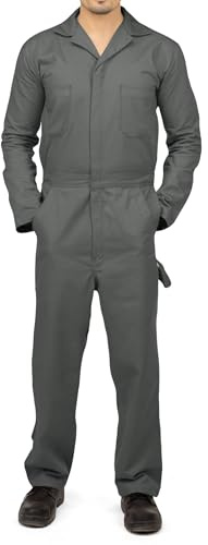 NY Threads Men’s Twill Coverall Relaxed Fit Long Sleeve Utility Work Wear, Large, Grey