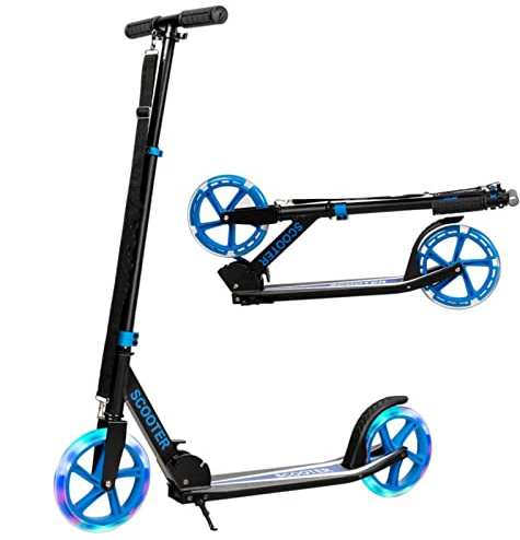 GYMAX Kinderroller klappbar, Kinderscooter, Scooter mit 2 LED-Räder & 3 einstellbaren Höhenpositionen, Tretroller bis zu 100 kg belastbar, Kickscooter für Kinder ab 10 Jahren