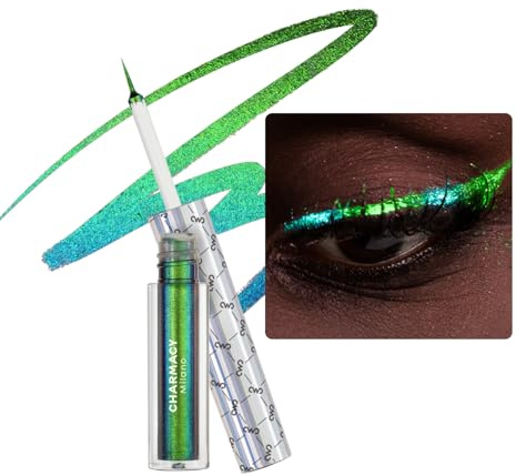 CHARMACY Multichrome Eyeliner Liquid Liner, Glitter liquid eyeliner waterproof, Metallic Intense Color Shifting Colorful Eyeliner, Long wearing, Ultra-Fine Tip Smudge-proof, GREEN INDIGO 905