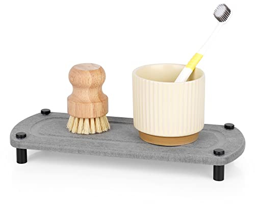 Ozzptuu Sink Caddy Instant Dry Kitchen Sink Organizer Sponge Holder for Kitchen Sink Diatomaceous Pedestal Stand Riser with Stainless Steel Feet Protection for Modern Home (Grey)