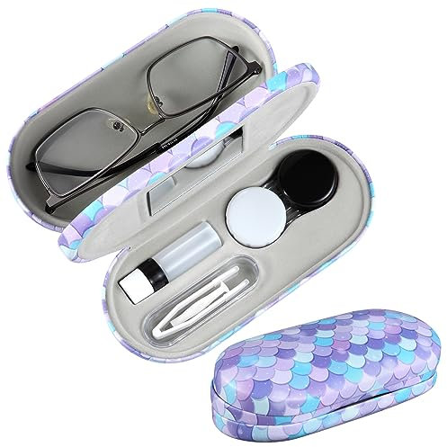 AITIME 2-in-1 doppelseitiges, tragbares Kontaktlinsen- und Brillenetui, Marmorierung, multifunktional, langlebig, kompakt, tragbares Aufbewahrungsset