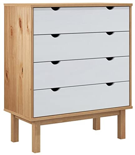 Makastle Kommode Schubladenschrank Schubladenkommode Sideboard mit 4 Schubladen, aus Massivholz, im angesagten Shabby Chic Look, für Schlafzimmer & alle Wohnräume, Braun & Weiß 76,5x39,5x90cm