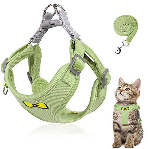 Katzenleine Set, Polyester Verstellbares Katzengeschirr Mit Leine, Ausbruchsicher für Kitten Und Hunde (Grün -M)